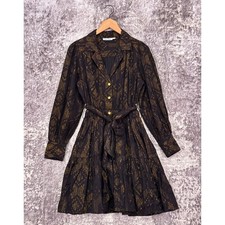 Abito Roller Rabbit XS donna nero e oro metallizzato manica lunga bottoni camicia