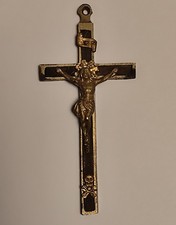 ANTICO CROCIFISSO PETTORALE FRANCESE BRONZO E LEGNO 9,5 cm