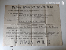 POSTER / EDITTO UNIONE MONARCHIA ITALIANA ANNI 40/50 - W L'ITALIA W IL RE