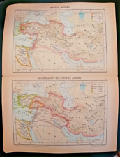 1954 2 MAPPE IMPERO ASSIRO E SUO SMEMBRAMENTO ATLANTE STORICO PARAVIA cm 27x36,5