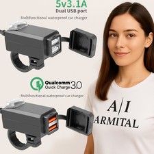 Caricatore USB 12V Moto con Porta QC3.0 Impermeabile Ricarica Rapida Telefono