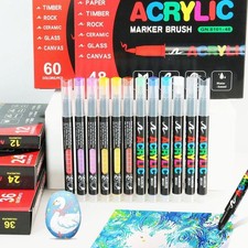 ^12 Colors Acrylic Paint Pens Marker Brush Tip For Rock Painting Canvas Stone