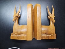 Vintage African Bookends, Eland, African Antilope Wooden Bookend