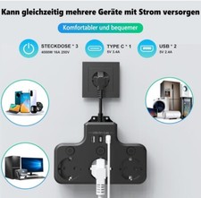 Ciabatta Elettrica a 3 Prese Universali USB TYPE-C Presa Spina Multipresa Schuko