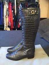 DIBRERA STIVALI ALTI PELLE LUSSO COCCODRILLO GRIGIO LACCI ORIGINALI 38 EUR 5 UK