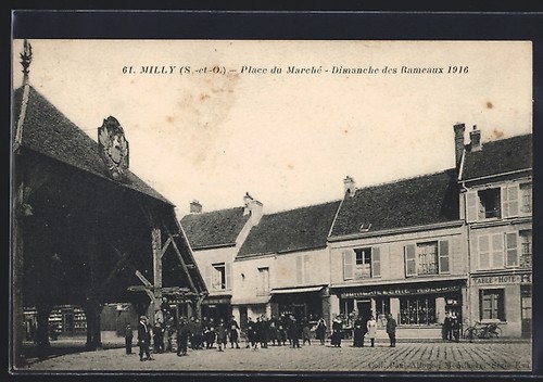 Cpa milly place - place, marché