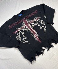 Maglione Y2K Dragon Wings Cross maglia gotica M oversize stile afflizione grunge