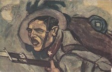 A8833) WW1, BERSAGLIERE, ASSALTO ALLA BAIONETTA. VIAGGIATA.