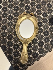 Ancien Miroir Ovale Patiné Bronze Vintage