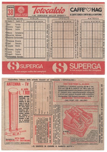 Schedina totocalcio maggio - schedina, 20