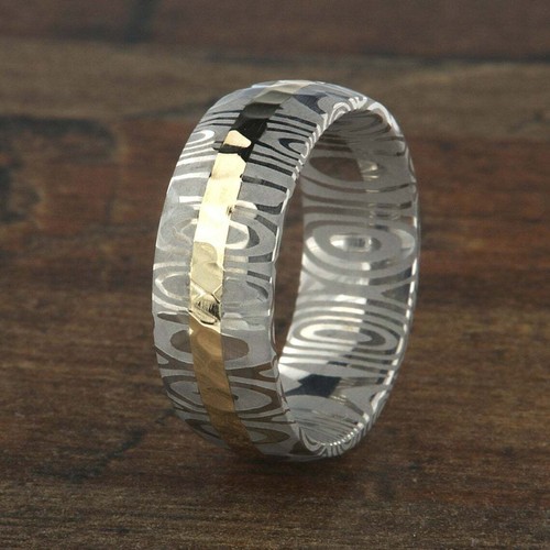 Anello acciaio damascato - in,