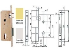 SERRATURA DA INFILARE PER PORTONCINO A CILINDRO 200N  mm.45 (200N451) frontal...