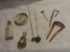 LOTTO 10 OGGETTI ANTICHI PER DONNA INIZIO 900 SPILLONI FORCINE TINTURA PER CAP..