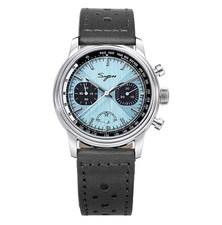 Sugess Teal Blue S438 Meccanico Acciaio Crono Pelle Nero Azzurro Orologio Uomo