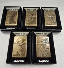 STUNNING SET Zippo Lighter AFRICAN HEAD SERIES Antique Brass Etched 2020-21 NEW