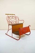 SLITTA PASSEGGINO IN FERRO BATTUTO E LEGNO ANNI '40