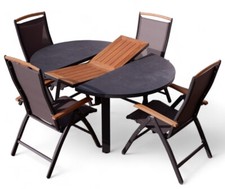 ALEOS. Set da giardino alluminio TEAK set tavolo 120-160 cm allungabile + 4 schienali alti