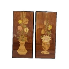 Gargiulo and Jannuzzi Wood Inlay Floral Wall Decor Plaques Set of 2