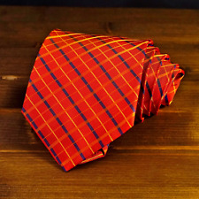 Cravatta Seta Scacchi Rossa Red Checked Tartan Stiped Silk Tie Made in Italy