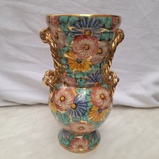 VASO IN CERAMICA DI DERUTA IN ORO ZECCHINO E DECORI FLOREALI, ITALY, ANNI '60