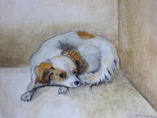 Quadro antico dipinto a olio ritratto Cane.Stile H.Ronner.25x20cm