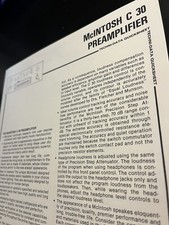 MCINTOSH C30 PREAMPLIFICATORE TECHNI-DATA QUICKSHEET ORIGINALE JO1309