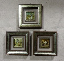N°3 quadretti dipinti a mano su cornici il legno con vetro dorate frontalmente
