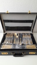Set posate SBS Solingen 70 pezzi 12 persone placcate oro 23/24 carati valigetta 