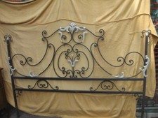 TESTATA FERRO MATRIMONIALE A RICCIOLI CON DECORI E FOGLIE IN LAMIERINO - LIBERTY