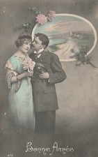 C3 - Cp Cartolina Augurale Natale Anno Coppia Innamorati Bacio  - Fp Vg