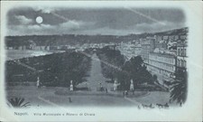 ao507 cartolina napoli  citta'villa municipio e riviera di chiaia chiaro di luna