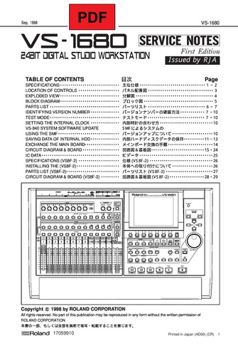 Roland 1680 service manual - roland, vs-1680