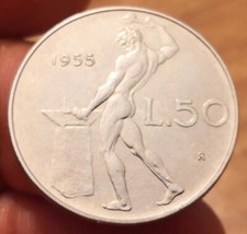 Moneta 50 Lire 1955, Italia Repubblica, Ottime Condizioni, Rif. 6856