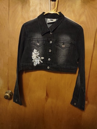 Giacca denim nero cropped