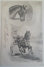 CARTOLINA CAVALLO CORSA TROTTO DIENST FIRMATA HORSE POSTEKARTE PALIO CAVALLI