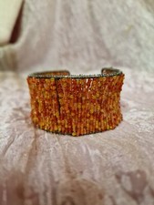 Bracciale rigido Strruttura Metallo Perline Vetro Vintage bracelet  V3 ^