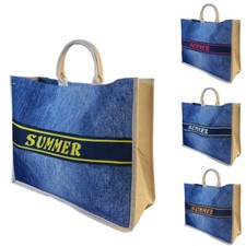 [4 COLORI] Borsa Mare Effetto Jeans Impermeabile Fantasia Summer 56x14x42cm 5414