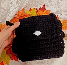 Borsa Borsetta Donna Ragazza 20x20x10 Cm uncinetto Cotone  Handmade Color Nero  
