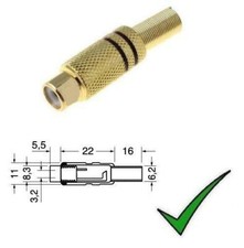 Connettore RCA Presa RCA Femmina Volante Metallica Dorato Nera