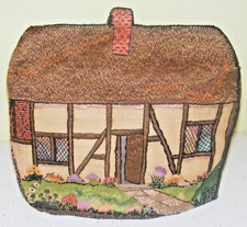 Vintage anni '30 tè accogliente ricamato a mano paglia casetta e giardino su Assia