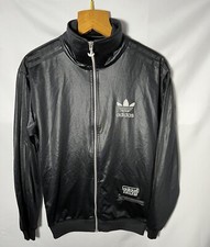 Adidas Chile 62 Felpa lucida Tuta Nero Argento Taglia S Uomo Sweatshirt Jacket