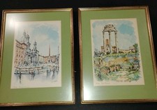 Splendido Lotto-Piazza Navona & Foro Romano-Arte di Italiano, Fausto Battelli. Incorniciato