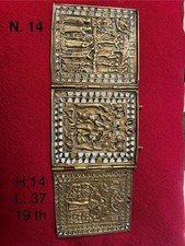 Icona-Trittico ortodosso russo in bronzo smaltato - 3 pannelli - 14x37cm - XIXth