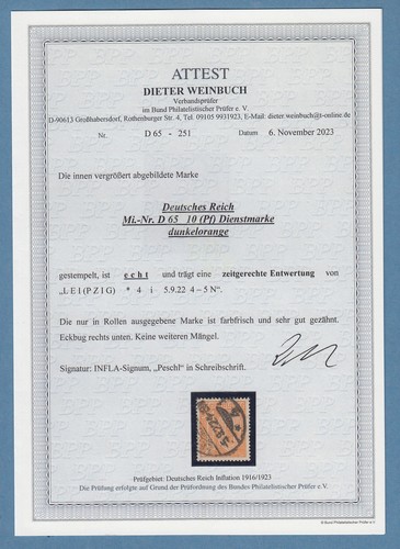 Reich infla francobollo di - dt.,