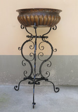 FIORIERA IN RAME CON BASE IN FERRO BATTUTO VINTAGE ARREDAMENTO DA GIARDINO SR0