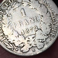 FRANCIA  1 FRANCO FRANCESE 1872  SILVER ARGENTO III Repubblica CERES