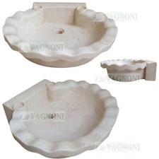Lavandino acquasantiera conchiglia rotonda lavello in marmo scolpito bagno cm 55