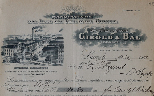 Facture lyon 1912 manufacture - facture,
