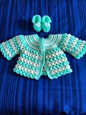 Set cardigan e scarpine neonato hand made uncinetto. 0/3 mesi