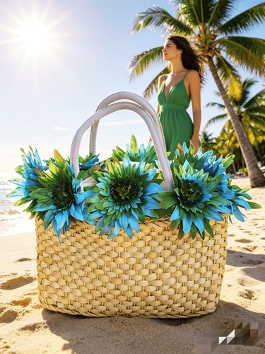 Borsa paglia con - borsa, fiori